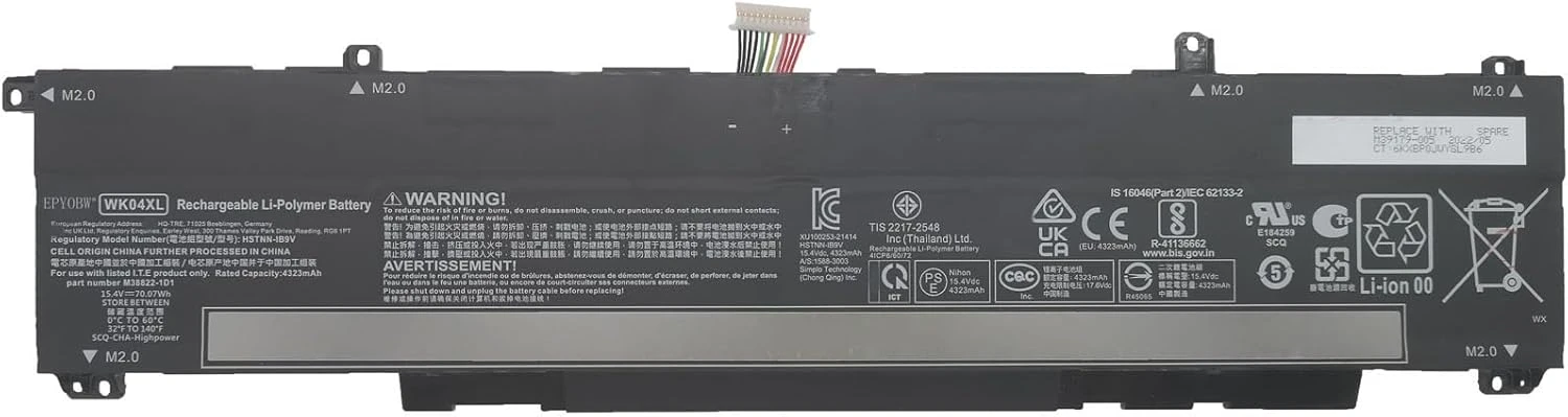 HP Victus 15, Victus 16, OMEN 16, and OMEN 17 gaming WK04XL Battery Replacement – 70.07Wh 15.4V 4-Cell